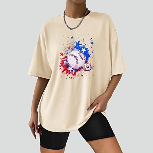 A függetlenség Napja Nyomtatás póló Női Túlméretezett Póló, Baseball Fél Ujja Crew Neck Tee Maximum Túlméretezett Laza Tshirt