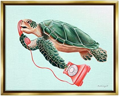 Stupell Iparágak Zöld Tengeri Teknős Úszott a Vörös Rotary Telefon, Design by Amelie Legault
