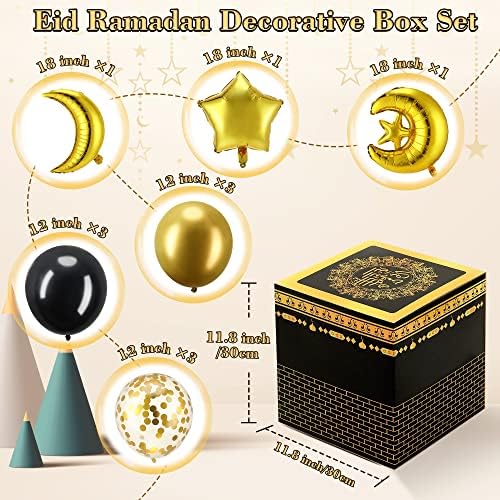 Eid Ramadan Dekoráció Dobozok Lufi, 3 Db Fekete-Arany Kába Papír Dobozok, Csillag, Hold Lufi EID Mubarak Ramadan Dekoratív Otthon Beállítása