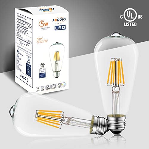 AOGOLO Vintage Edison LED Izzók, 5W LED Izzó, 2700K Puha Pünkösd, 6 Db, Azonos 40 Watt, ST19 Izzószálas villanykörte, E26
