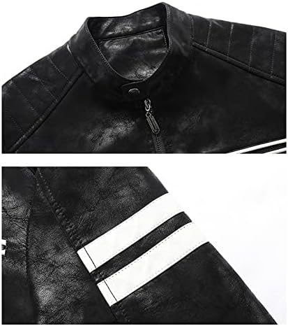 Férfi Állni Gallér Műbőr Kabát Alkalmi Slim Fit Motoros Kabát Könnyű Bombázó Outwear Kabát (Fekete,Közepes)