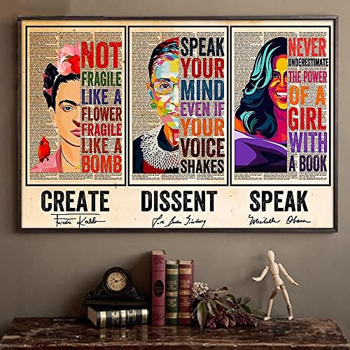 Schian Feminista Wall Art lakberendezés Poszter - Ruth Bader Ginsburg, RBG, Michelle Obama, Frida - Létrehozva, Elégedetlenség, Beszél - az
