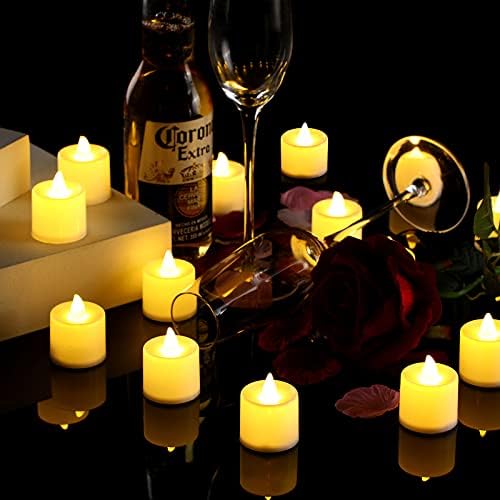 Honoson 24 Darab Valentin-Nap Flameless Gyertya LED Tea, Fények, Gyertyák Pislákoló elemes Fogadalmi Gyertyák Valentin-Nap Esküvő,