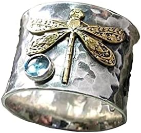 2023 Új Évforduló Női Akvamarin Karácsonyi Gyűrű Retro Ajándék Gyűrű Méret 6 Gyűrűk (Silver9, 9)