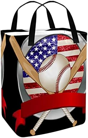 Baseball, Amerikai Zászló Minta Nyomtatás Összecsukható Szennyesben, 60L Vízálló Szennyes Kosarat Mosás Bin Ruhák, Játékok Tárolására