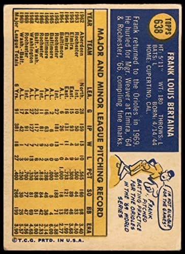 1970 Topps 638 Frank Bertaina Baltimore Orioles (Baseball Kártya) Dean Kártyák 2 - JÓ Orioles
