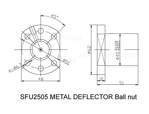 TTT SFU2505 RM2505 OVL 450 Hengerelt golyósorsó - C7 + SFU2505 Fém Deflektor Egyetlen vonógömb Dió + end Megmunkálás a BK20/BF20 Standard