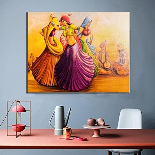 ToMart Rajasthani Festmény Nő Olajfestmény Poszter Indiai Tánc, Festészet, A Művészet. Vászon Festmény, Poszterek, Nyomatok, Wall Art