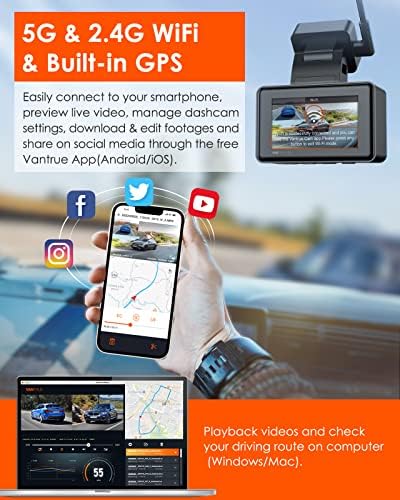 Csomag – 3 Elemek: Vantrue E2 Wi-Fi Elülső, mind a Hátsó GPS Kamera + Vantrue 256 gb-os microSD Kártya + C Típusú Vezetékes Készlet