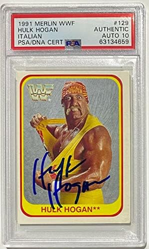 Hulk Hogan 1991 Merlin WWF 129 PSA/DNS-Cert Hiteles Auto 10 63134659 - Dedikált Birkózás Kártyák