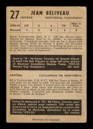 27 Jean Beliveau RC HOF - 1953 Parkhurst Jégkorong Kártyák (Csillag) Osztályozott VG - Aláíratlan Jégkorong Kártyák