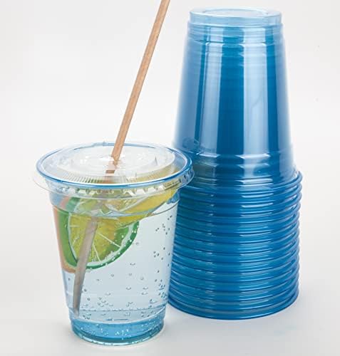 ARANY ALMA, színes csésze sorozat 12oz 30sets Kék Műanyag pohár Tiszta Lapos fedéllel X lyuk (30cups+30lids) BPA Mentes