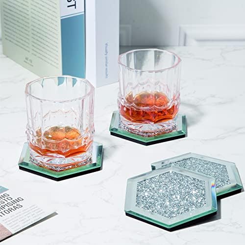 Edzett Üveg Crush Gyémánt Tükrözött Alátét Készlet 4 pohár Mat Dekoratív Bor Hullámvasút (Hexa)