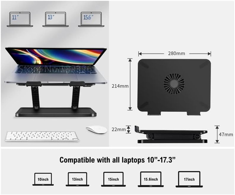TREXD Többfunkciós Laptop Állvány Hűtő Ventilátor + 4db USB Port, Állítható Magasságú Tabletta Jogosultja