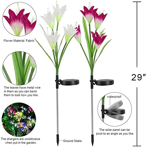 Kültéri Napelemes Lámpák – Dekoratív LED-Virágok – 2 darabos Csomag Napenergia Liliom Kerti Dekoráció – Lila-Fehér Napelemes