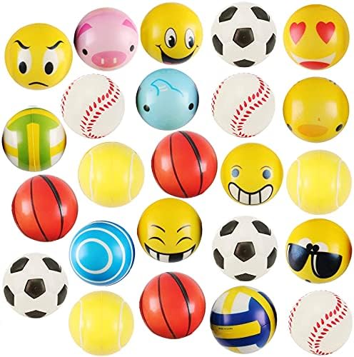 Szabadság Behozatal 24 Csomag Mini PU Hab Sport Emoji Vicces Arc Puha Játék Stressz labda Variety Pack a Felnőttek, Party
