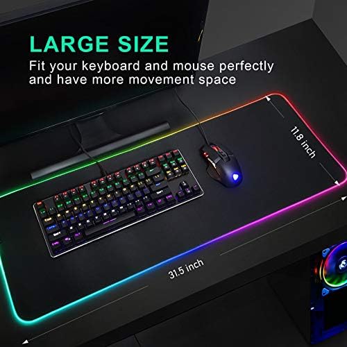 RGB Gaming Mouse Pad Mat - Led Egér Pad Tartós Varrt Élek, Csúszásmentes Gumi Alap, Nagy Teljesítményű, egérpad, Optimalizált Játékos,