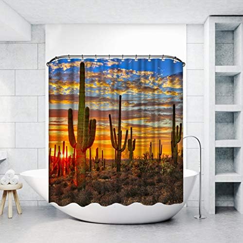 VividHome Kaktusz Szövet Zuhanyzó Függöny Nyugati Tájkép Naplemente Sivatagi Kaktusz Vízálló Fürdőszoba Decor Beállítja a Horgok 72 W x 72