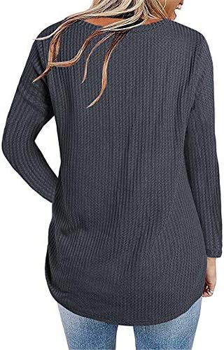 Andongnywell Női Kerek nyak sodrott hosszú ujjú alkalmi laza póló kötött felsők, Blúzok Ingek (Sötét Szürke,X-Large)