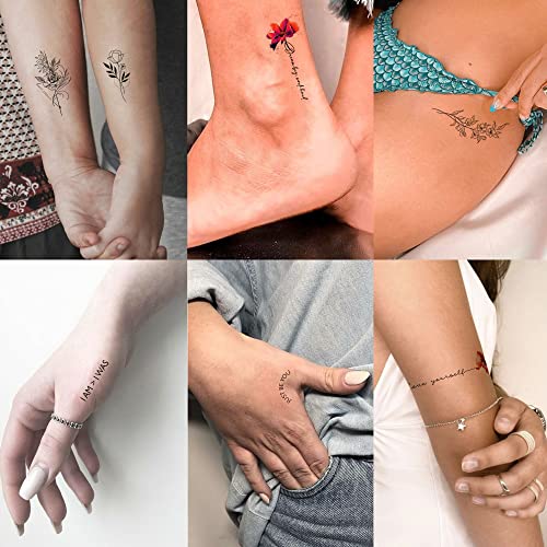 Reális Ideiglenes Tetoválás - 86 DB Kicsi Vadvirág Tetoválás, Inspiráló Szavakat Tattoo, Virág Tetoválás A Nők, Fekete-Fehér Akvarell Csokor
