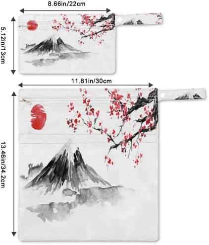 Japán Pulm Virág Vörös Naplemente Nedves-Száraz Táska 2 Csomag Cipzár,Virágos Japán Hegyi Ruhát, Táskát Szervező Tok Vízálló Újrafelhasználható