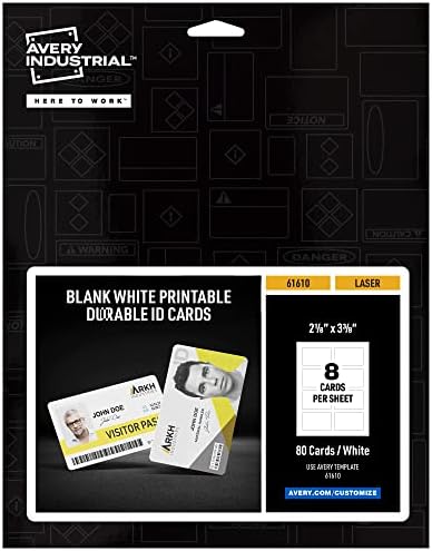 Avery Tartós AZONOSÍTÓ Kártyák, Lézerrel Nyomtatható Mindkét Oldalon, Üres, Fehér, 80 Összesen 2.125 x 3.375 (61610)