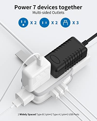 Utazási elosztó USB Portok, NTONPOWER 4 Üzletekben 3 USB-A 4FT Csomagolva Rövid Hosszabbító Kábel Lapos Csatlakozó, Hordozható