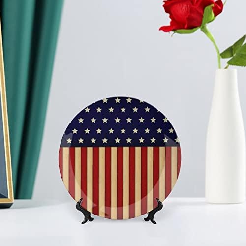 Amerikai Zászló Dicsőség Vicces porcelán Díszítő Tányér Kerek Kerámia lapok Kézműves Display Állvány Home Office Fali Dekoráció