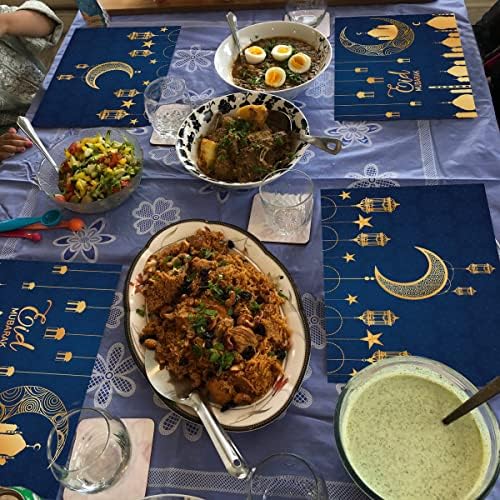 4 Db Eid Mubarak Placemats Ramadan Pamut & Vászon Hely Szőnyeg Étkező Asztal Hold Lámpa, Asztal, Párna, Szőnyeg Eid Mubarak