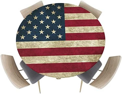A függetlenség Napja Kerek Felszerelt Terítő,Amerikai Zászló Hazafias Rugalmas Szélén asztalterítő Vízálló Wipeable abrosz Védő