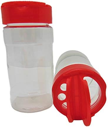 Nagy 8 OZ Átlátszó Műanyag Fűszer Tartály Üveg Üveg Piros Sapka - Készlet 9 - Flap Kupakkal Öntsünk, majd Alakváltó Shaker. Tökéletes