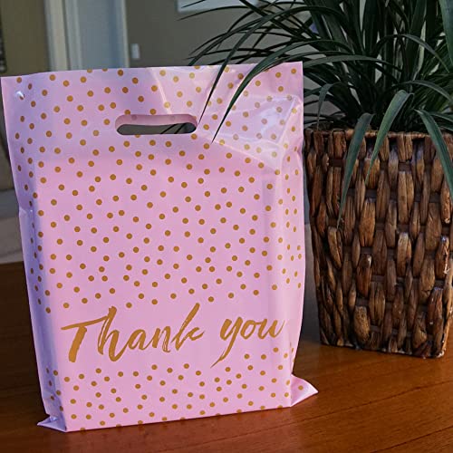 HomeWorthy (50 Pack Premium Rózsaszín, Arany Pöttyös 12 x 15 Hüvelykes Köszönöm Táskák kisvállalkozás - Prémium Vastagságú Műanyag Bevásárló