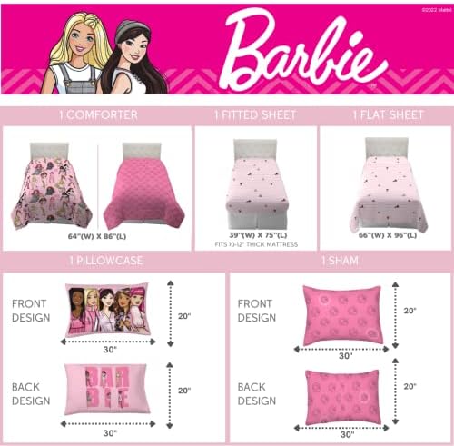Franco Barbie Ágynemű Szuper Puha Paplan, valamint Lapon Állítsa be a Színlelt, 5 Darab Kétágyas Méret, (Hivatalos Barbie Termék)
