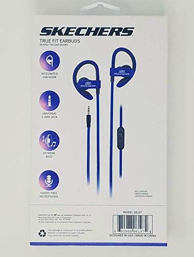 Skechers Vezetékes Comfort Fit Aktív Fülhallgató, Ergonómikus Át Fül Horgok, Kék
