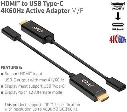 Club3D Aktív HDMI USB-C-Típusú Adapter 4K60Hz Szent/B