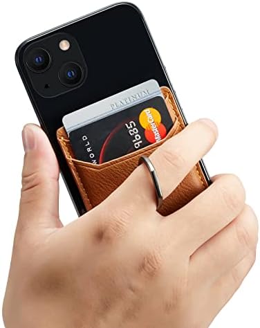 Prémium PU Bőr Telefon Kártya Tartóját Stick RFID A Tárca a Gyűrű Állvány iPhone, illetve Android Okostelefonok (Barna)