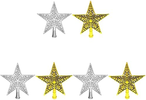 DOITOOL 6 Db Kivájt karácsonyfa Szikrázó Csillag Csillogó Lóg karácsonyfa Topper Dekoráció, Dísztárgyak, lakberendezés (Arany+ Ezüst