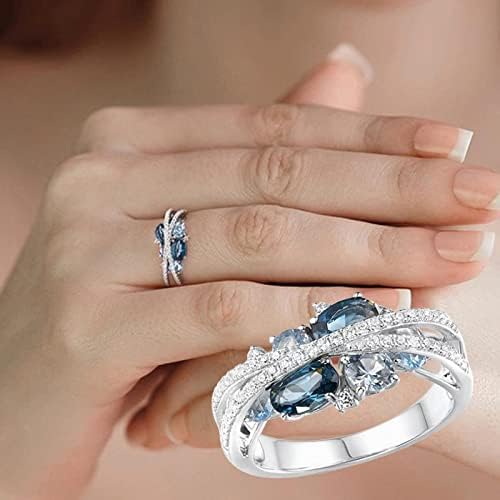 2023 Új Női Gyűrű Retro Kreatív Új X Alakú Üreges Tenger Kék Cirkon Gyűrű Ajándék Akril Gyűrű (Ezüst, 8)