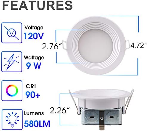 LED Slim Süllyesztett Világítás 3/4 inch Beépíthető, 9W=55W, Szabályozható, CRI 90+, 5 színváltó(Meleg Fehér fénynek), Egyszerű