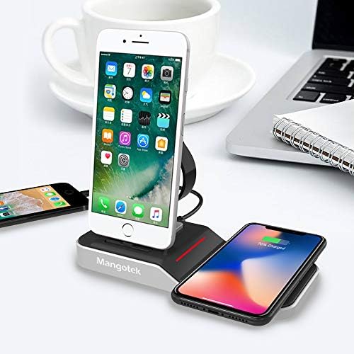 Mangotek Apple Órát Állni Vezeték nélküli Töltő iPhone-iWatch, 4 az 1-ben töltőállomás a Lightning Csatlakozó, USB-Port iPhone 11/11