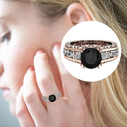2023 Új Vintage Gyűrű Gyémánt Esküvői Női Eljegyzési Gyönyörű Ezüst Zenekar Gyűrűk Rózsa Gyűrű Csomag (B, Egy Méret)