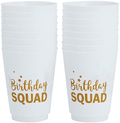 KÉK PANDA 16 Csomagolás Újrahasználható Boldog Szülinapot Fél Csésze a Nők, Születésnap Csapat Műanyag Poharat Felnőtteknek (Fehér, 16 oz)