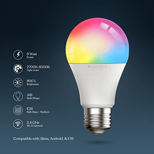 Brightech Smart LED Izzó - Szabályozható, színváltó 19 Bluetooth WiFi Izzó - Alexa, a Google Haza Kompatibilis - 9 Wattos, Energiatakarékos