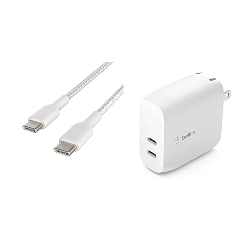 Belkin Boost Felelős Fonott USB-C-USB-C Kábel, Fehér (1M/3.3 FT), CAB004bt1MWH, Laptop & 40W Dual Port USB-C Fali Töltő - USB C Típusú Töltő