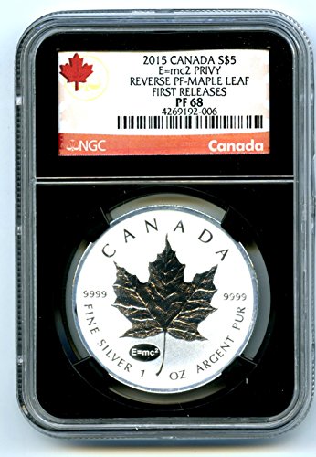 2015 CA Kanada .9999 Ezüst Érme Maple Leaf Fordított Bizonyíték E=MC2 ELSŐ KIADÁSOK $5 PF68 NGC