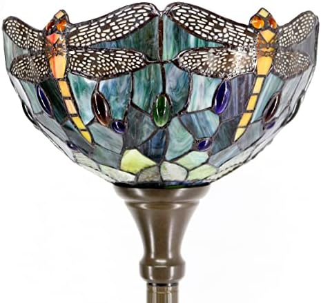 ZJART Torchiere Tiffany állólámpa, Szitakötő Stílus ólomüveg Árnyékban Állt Fáklya, Fény, 65 Centi magas, Alkalmas Nappali, dolgozószoba,