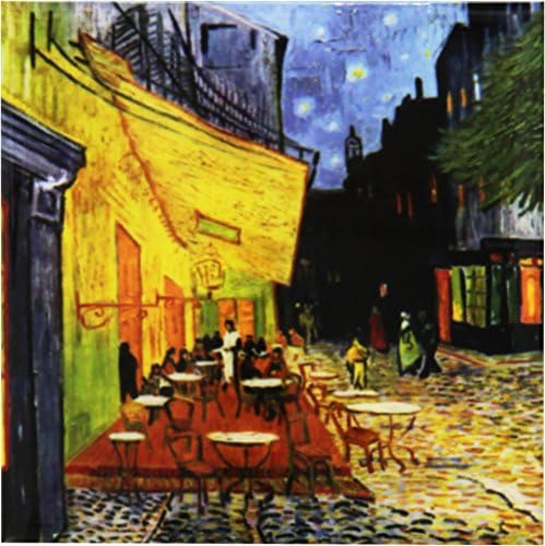 3dRose cst_155653_1 Kávézó Terasz Éjszaka Vincent Van Gogh-1888-Étterem francia Utca Festmény-Kávéház-Puha, Alátétek, Készlet 4