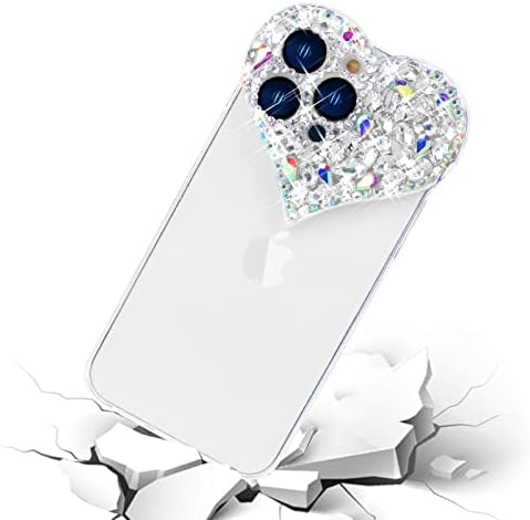 Omio Kompatibilis az iPhone 14 Pro Max Esetben Tiszta Luxus 3D-s Szikrázó Csillogásban Csillogó Strasszos Gyémánt Szeretet, Szív, Kamera,