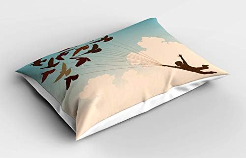 Ambesonne Madarak párnahuzatot, Sziluett, a Fiú által Hordozott Repülő Galambok Inspiráció Kövesd Az Álmaid Nyomtatás Haza, Dekoratív