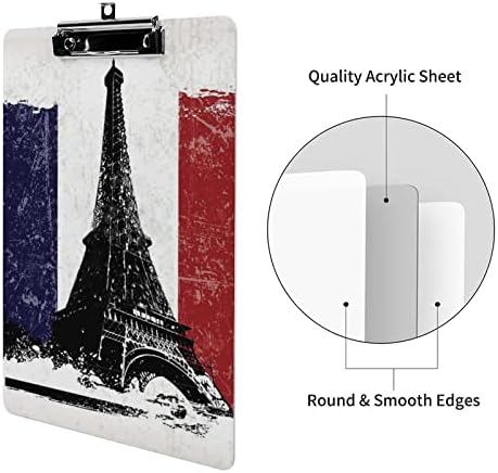 Eiffeltower Franciaország Lobogója Akril Papírok Alacsony Profilú Klip Aranyos Klip Táblák Standard A4 Letter Méretű Irodai